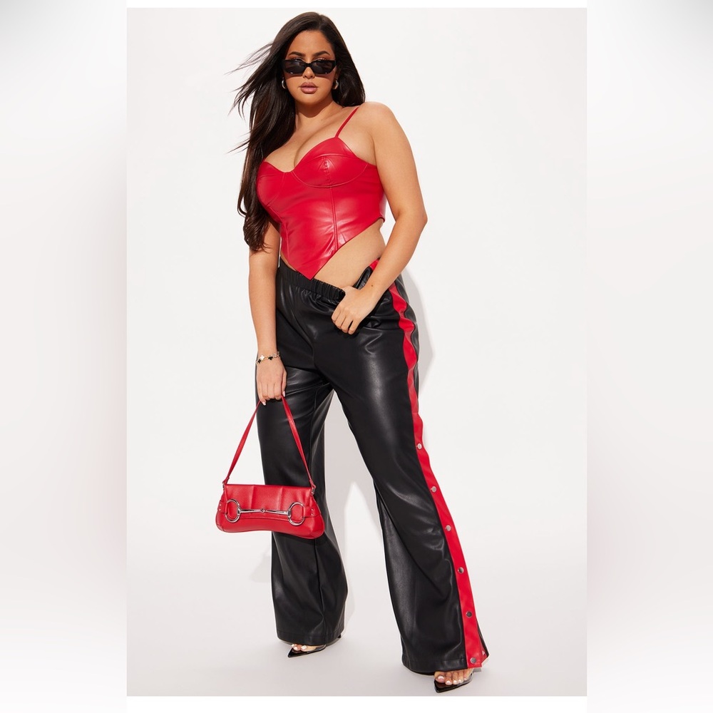 Fashion Nova Red and Black Track Pants